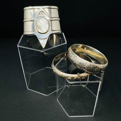 Striking Silver Cuff & Chain-Linked Bangles - Combined Weight 97.51g	