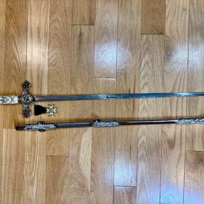 Antique c.1890s Masonic Knights Templar Rococo-Style Ceremonial Sword	