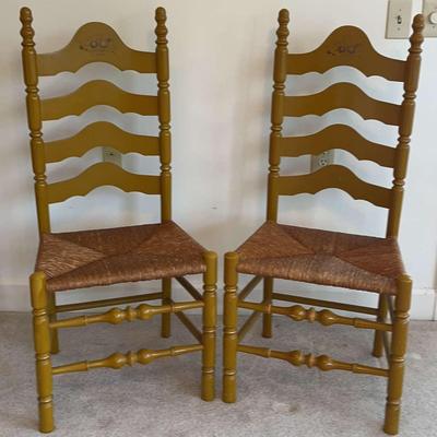 Pair Of Ladder Back Chairs With Rush Seats
