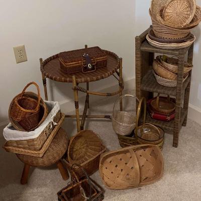 Rattan Table, Wicker Stand And Baskets Galore
