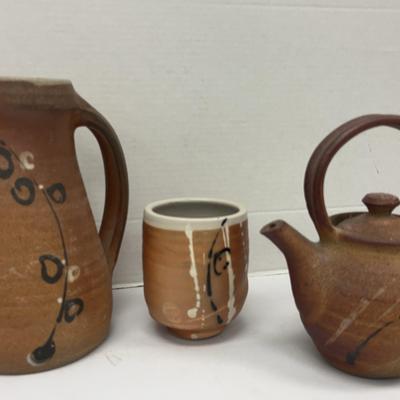 Stone&Clay - Pitcher, Teapot, and Cup (Asian Motif) 