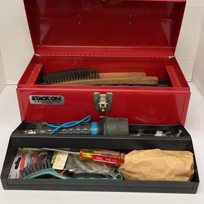 Stack-On Toolbox With Tools And Some Hardware Wirh B&D 1/3HP Corded Drill (works) 