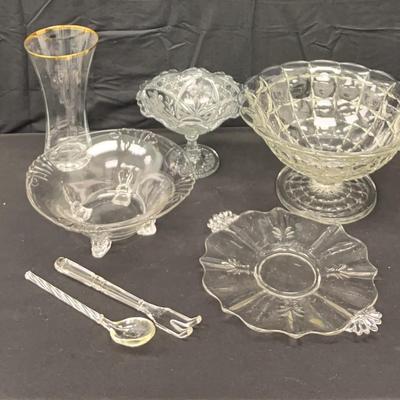 Crystal Bowl & Vase And Other Glass Serving Pieces
