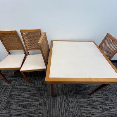 Vintage Folding Cane Back Chairs (4) & Folding Table