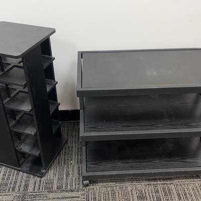 Wheeled Three Tier Tv Stand And Media Rack With Revolving CD Tower  