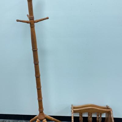 Wooden Coat/Hat Rack & Wooden Magazine Rack 5’8”•22” & 14”•17”•19”
