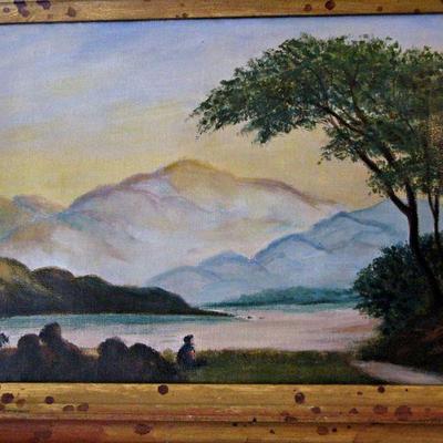 Antique Landscape Painting by Walter Severn Ornate Wooden Frame