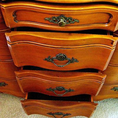 John Widdicomb French style Serpentine front Triple Dresser complete with Both Keys for locking Drawers
