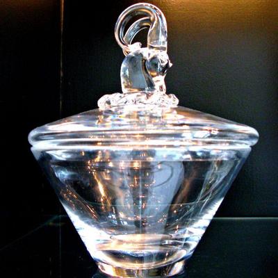 Signed Steuben Vintage Ram's Head Candy Dish Bowl
