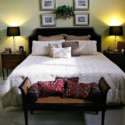 King Bed with Tempur-Pedic  Mattress and Velvet Upholstered Headboard