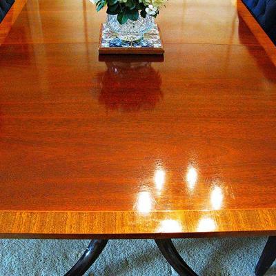 Vintage Mahogany Dining Table Duncan Phyfe Style and 6 Pier 1 Audrey Ink Blue Dining Chairs