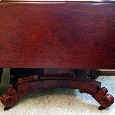 Antique Carved Mahogany Drop Leaf Breakfast Table