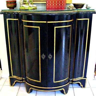 Black Lacquer Bow Front Server Cabinet