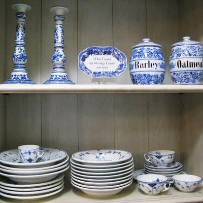 Blue and White China Dishes - Canisters and Candle Holders