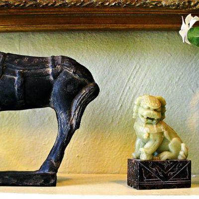 Terracotta Chinese Horse - Pair of Chinese Carved  Foo Dogs