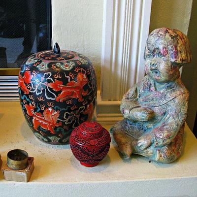 Dynasty Oriental Ginger Jar - Chinese Cinnabar Ginger Jar - Vintage Oriental Brass Vases