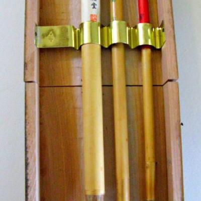 Vintage Japanese Sumi Calligraphy Set in a Wooden Box