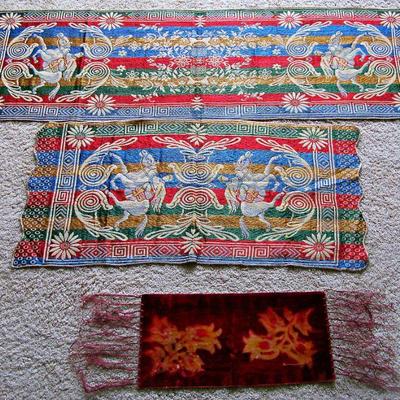  Embroidery wall Hangings - Antique Art Nouveau Style with Fringe