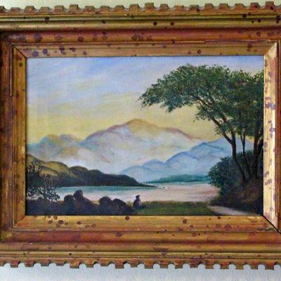 Antique Landscape Painting by Walter Severn Ornate Wooden Frame