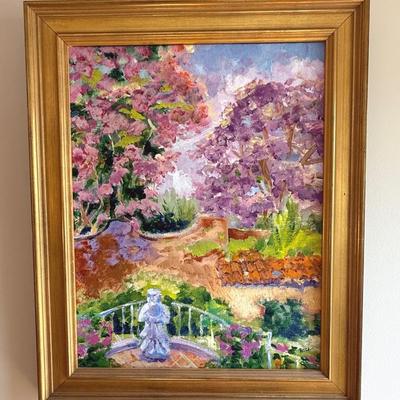 Framed And Signed Acrylic On Canvas “Private Garden” By Pamela Perez Sexton