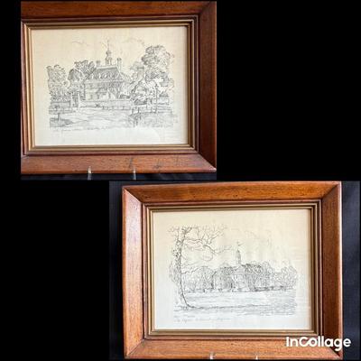 Two Framed And Signed Pencil Drawings- The Capitol And The Governors Palace In Williamsburg Va