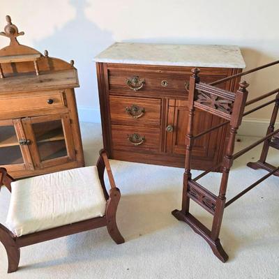 Antique Wash Stand, Cupboard, Vtg. Linen Rack