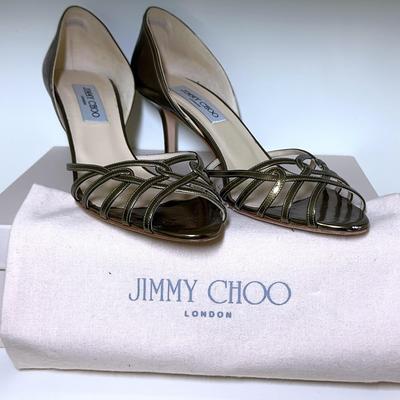 Jimmy Choo Lantern Open Toe Mirror Leather Vintage Gold Pumps