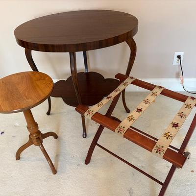 Two Accent Tables, One Vintage Luggage Rack 
