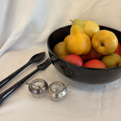 Towle Weighted Sterling Mounted Bowl, Pair Of Sterling Salt Cellars & Spoons 