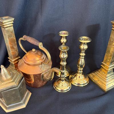 Brass Candlesticks, Box, Copper Pot-Va Metal Crafters