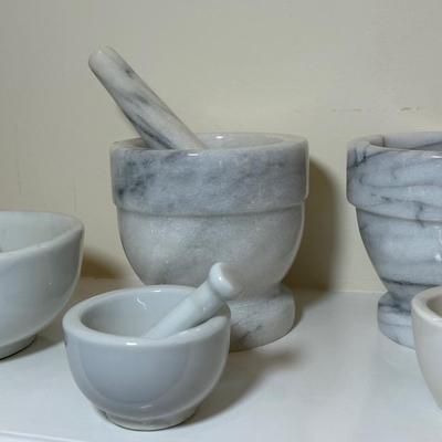 Collection Of Marble And Ceramic Mortar & Pestles 