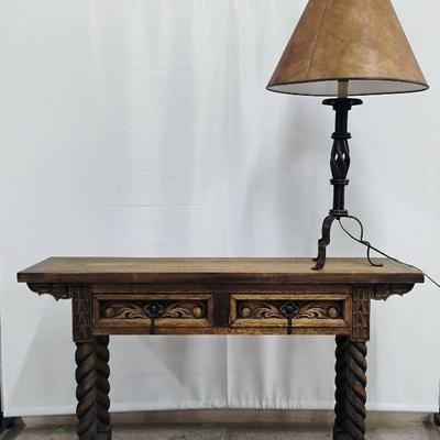 Long End Console Wood Craved Table w/Drawers 