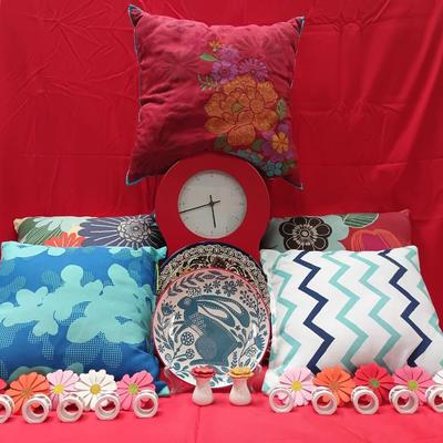 Red Metal Storage Clock And House Decor