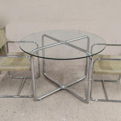Dining Room GlassTop Table w/Two Suede-Like Patio Chairs 