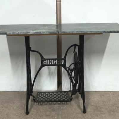 Repurposed Antique Singer Treadle W/ Marble Top Table #1
