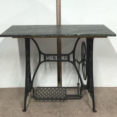 Repurposed Antique Singer Treadle W/ Marble Top Table #2