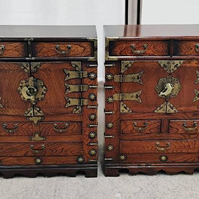 Two Solid Wood Korean Tansu Chest w/Two Locks, & One Key