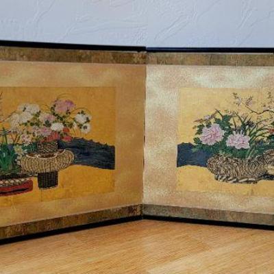 19th Century Japanese Two-Pannel Screen Painting Signed by Kano, Baishun...