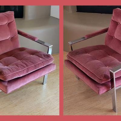 (2) Milo Baughman Chrome Frame w/ Velvet Lounge Chairs...