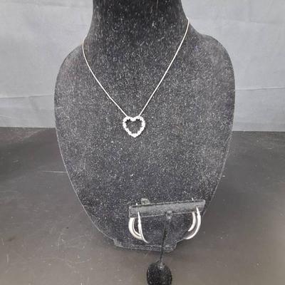 Mom Heart Necklace/Diamond Accents 925 - - Sterling Milor Italy Earrings