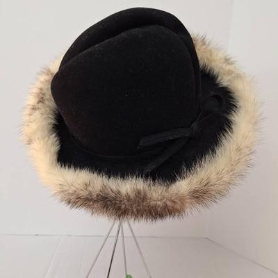 Vintage Mr. John Jr. Black Hat Woool with Fur Trim