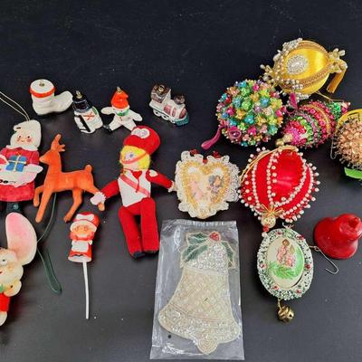 Vintage Ornaments and Crafts- Velvet Pieces - Push Pin Ornaments - Goebel W Germany Ornaments -