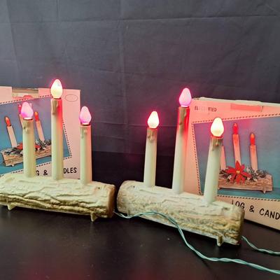 2 Vintage Union Candle and Log Sets - Both Sets Working