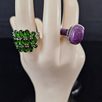 925 Sterling BBJ Mojave Stone Ring 7.0g Size 6 - 925 Sterling Dropside Green Ring Size 6