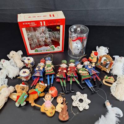 Vintage Sterling Tree Star -Large Group of String Doll Ornaments - Metal Solider Ornaments  