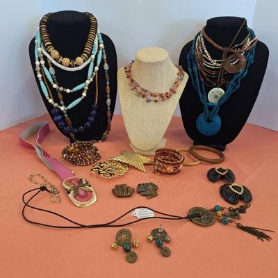 Large Unique Lot of Jewelry - Vintage China Turquoise Necklace - Bracelets- Shoes Clip - Necklaces 