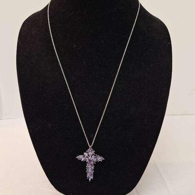 DK Cross Necklace Amethysts & Tanzanite 925 2" x 1.1/2 " 