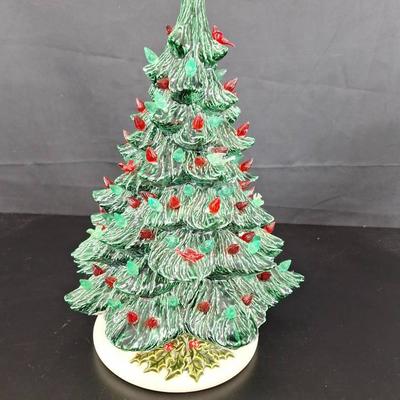 Vintage 18-inch Ceramic Christmas Tree Decorate with 
Green and Red Lights and Doves 