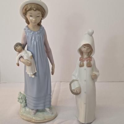 2 Lladro 4678 Porcelain Shepherdess with Basket - Belinda with her Doll 5045