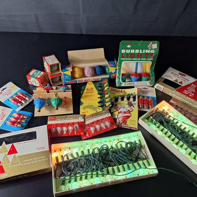Large Lot of Vintage Lighting -Lighted Ice - Bubble Bulbs - Double Twinkle Light Sets - 